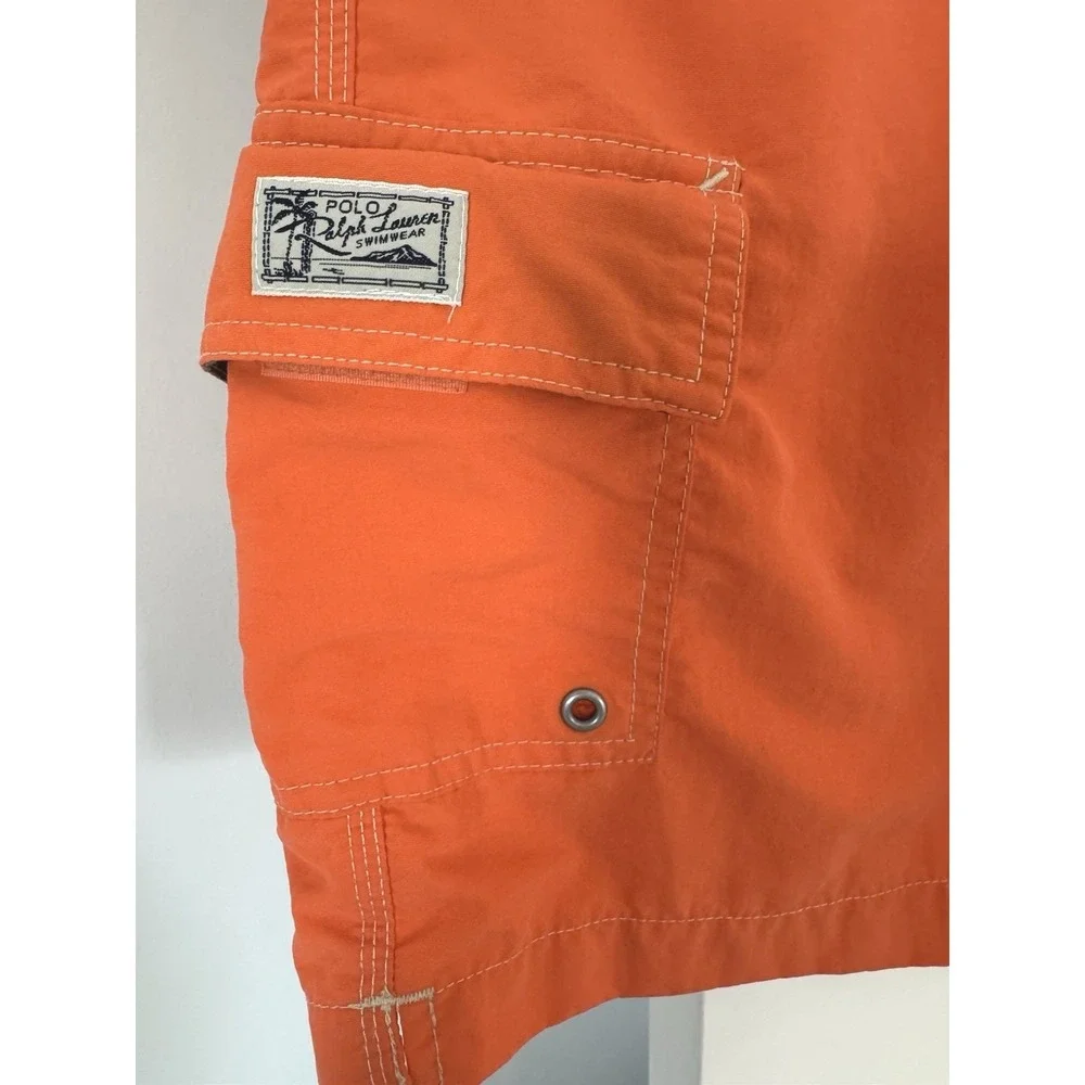 Polo Ralph Lauren Mens Orange Swim Trunks Cargo Pocket Pony Logo XL Board Shorts